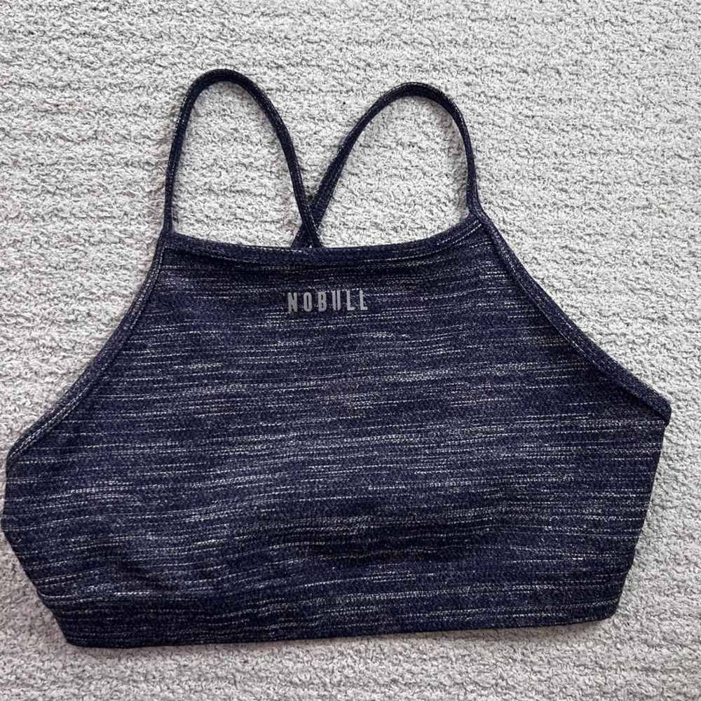 NOBULL Sports Bra High Neck Crossback Navy Space Dye Large Athletic Gym Workout
